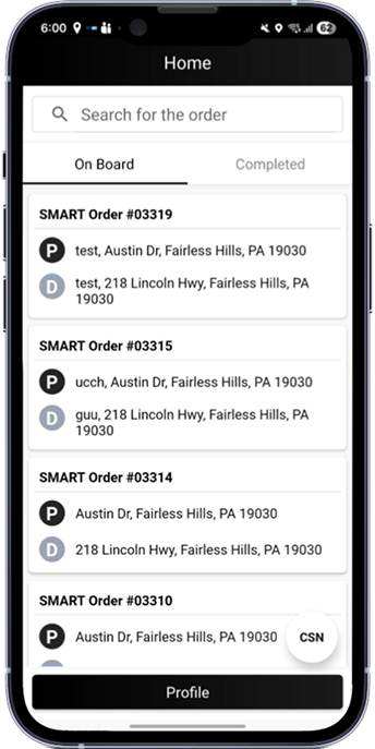 ChooseSmart order list app screen
